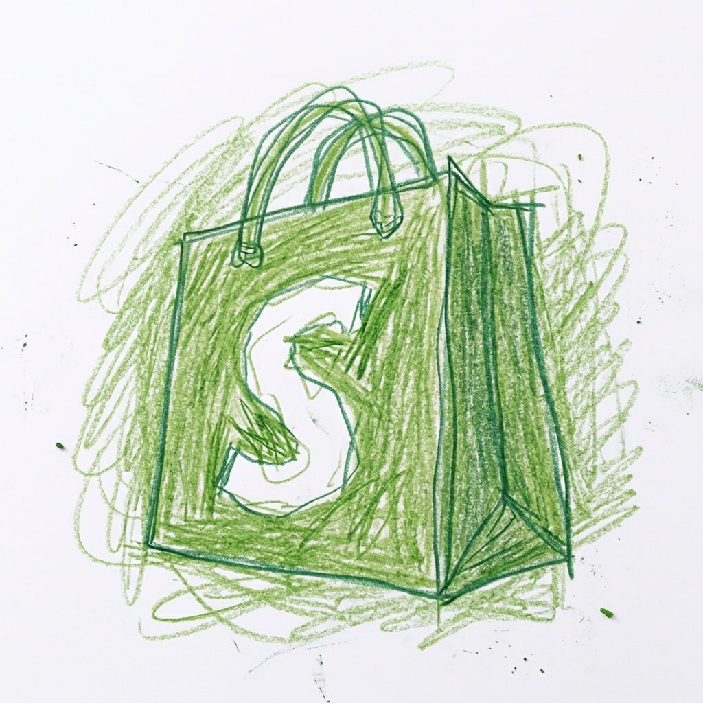 Shupyfai logo: a green shopping bag with an S, drawn in crayon